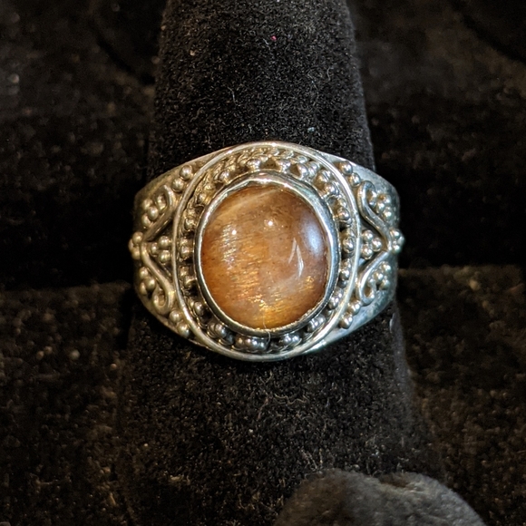 Natural Orange Sunstone .925 silver ring, size 8 - Picture 4 of 6